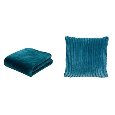 Gözze Premium Cashmere-Feeling Wohn- und Kuscheldecke, 180 x 220 cm, Petrol, 40128-54-180220 & Kissenbezug in Cord Optik 2er Set, 50 x 50 cm, Petrol, 40067-54-A2 im Sale